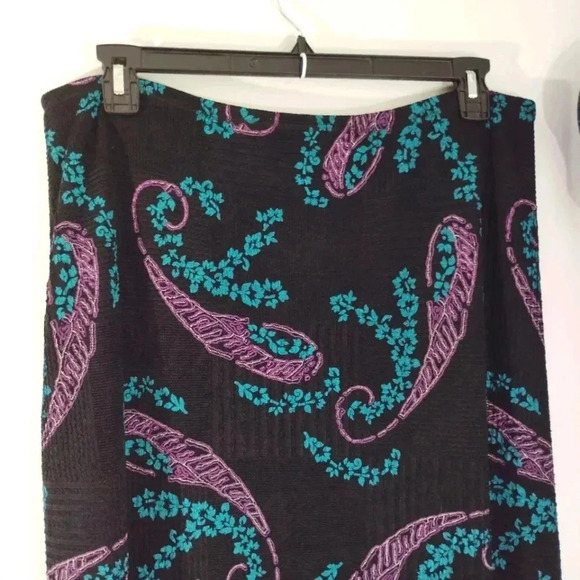 CLEARANCE Vintage Notations Skirt Paisley Print Pink Aqua Ruffle Hem Stretchy XL - Picture 2 of 12
